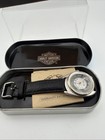 Harley-davidson Harley Headlight Black Dial Leather Strap Watch New In Box Tin