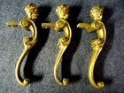 3 Antique Large Solid Brass 6  Figural Drawer Or Door Pulls