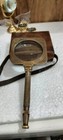 Antique Brass Square Magnifying Glass   Henry Hughes 4x Lens   Leather Case Gift