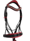 Dressage Leather Horse Bridle With 3 Row Crystal Browband   Red Softy Padding