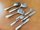 Antique Sterling Silver   Mother Of Pearl Serving Utensil Set     8 Pc Flatware
