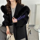 Winter Womens Caramel Color New Wool Navy Collar Fox Fur Jacket Warm Long Coat