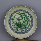 8 6  China Antique Porcelain Hand Painted Ming Doucai Green Plate Ornament