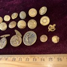 Antique Buttons Lot 22 Gold Tone Brass Fisherman Button Cufflink Set Rare