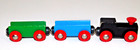 3 Vintage Wood Magnetic Brio Train Set With Black Engine And Green And Blue Cars