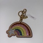 Nwt Coach Embroidered Sparkly Rainbow Shooting Star Leather Bag Charm Key Chain 