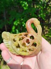 Vintage Hand Carved Stone Swan Mother And Baby Undercutt Art Decor