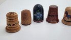10 Vtg Wood Wooden Thimbles Hand Carved Painted Souvenir Florals Plain Glossy