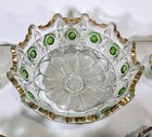 Rare Antique Green   Gold Gilt Berry Set  Us Glass  Bulls-eye And Daisy  1909 