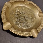 Vintage Ornate Heavy Solid Brass Cigar Ashtray Raised Relief Vineyard