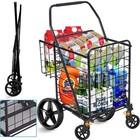 Folding Shopping Cart Utility Trolley Jumbo Basket Encrypted Mesh Bottom Wheels
