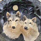 Vintage 3d Heavy Wolf Figurine 2 Wolves Head Plate Wall Hanging Or Stand 