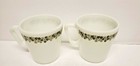 Lot 2 Vintage Pyrex  1410 Crazy Daisy Mugs Green Floral Milk Glass Coffee Cups