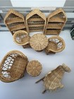 Vintage 9 Pc Wicker Rattan Doll House Furniture Couch Chair Table Shelf Set