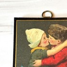 Vintage Wood Small Wall Hanging Dutch Kids Kissing Scene Miniature Plaque