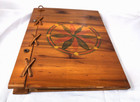 Vtg Cedar Wood Scrapbook Photo Album Hinged Leather Tie Handpainted 14  X 10 