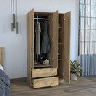 3 Doors Wood Wardrobe Armoire Closet Storage Cabinet Organizer 2 Drawers