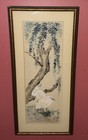 Vintage Chinese Painting Two Egret Birds On Willow Tree Signed Framed 17 25   x 8   