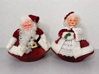 Vtg Folded Book Page Santa Mrs Claus Dolls Handmade Christmas Paper Craft Pair
