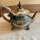Antique 19th C English Dixon   Son Silver Plate Footed Teapot W Wood Handle 12   