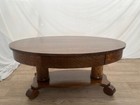 Antique Oval Coffee Table Solid Oak Center Drawer Shelf American Empire Style