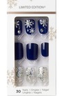 Kiss Nails Impress Press Manicure Short Glossy Navy Blue Snowflake Nails X1