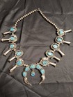 Vintage Osterling Silver Blue  Turquoise Squash Blossom Necklace