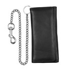 Genuine Black Cowhide Leather Chain Wallet  Trifold Long Chain Motorcycle Biker