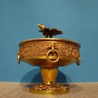 9   Old Chinese Dynasty Bronze Ware Gilt Inscription Word Bird Plate Dish Tray