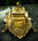 Vintage Antique Ornate Brass Footed Single Inkwell With Hinged Lid 9  Long
