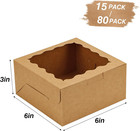 Brown Bakery Boxes 80 Pack With Clear Window For Cookies Treats Pastries