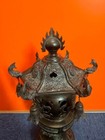 Japanese Antique Dragon Bronze Lantern Figurine Engraving Meiji Era From Japan