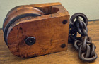 Antique Wooden Barn Pulley Block And Tackle Wood