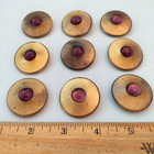 Antique Buttons Set Of 9 Old Gold Tone Brass With Purple Glass -late 1800-1930 s