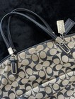 Coach Signature C Logo Satchel Top Handle Bag Zip Inner Pockets Beige black