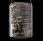 Antique Japanese Lacquer Inro 5-case Gold Maki-e Crane   Rooster W  Netsuke