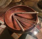 Set Of 2 Vintage Burl Walnut Nut Bowls 6  With 4 Picks   2 Crackers His   Hers
