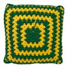 13  Vintage Crochet Throw Pillow Green Yellow 70s Retro Handmade Mid Century