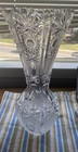 Large 14    Heavy Cut Lead Crystal Vase Starburst Fan Pattern Scallop Rim Vintage 