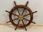 Large 36  Boat Ship Wooden Steering Wheel Nautical Brass Ring Wall Decor