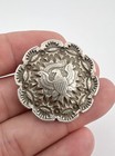 Vtg Old Navajo Sterling Silver Deep Stamped Round Concho Eagle Pin Brooch 1 25 