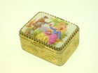 Antique Hp French Porcelain   Gilt Metal Mirrored Trinket Box W figures - Nice