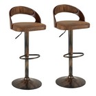 Bar Stools Set Of 2 Pu Leather Cushion Seat Adjustable Height Swivel Bar Chairs