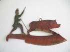 Antique Old Butcher s  Advertisement Trade Sign Man   Pig On Knife Wall Hanging