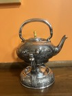 Vintage Metal Oil Burner Silver Plated Tilting Tea Kettle W  Stand 10    Victorian