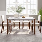 Dining Furniture Set Faux Marble Table   Upholstered Chairs Solid Legs
