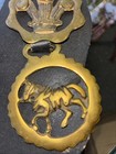 Lot Of 4 Vintage Horse Brass Medallions On A 16    Leather Martingale Strap