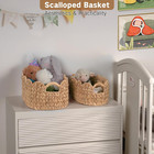 Scalloped Wicker Basket  Set Of 2 Hand-woven Natural Rattan Baskets With Built-i