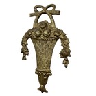 Vintage Brass Floral Basket Bow Wall Plaque French Countryside Regency Ornate