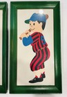 Vintage Child   s Art On Felt Boy Baseball Players Binders Atlanta Green Frames
